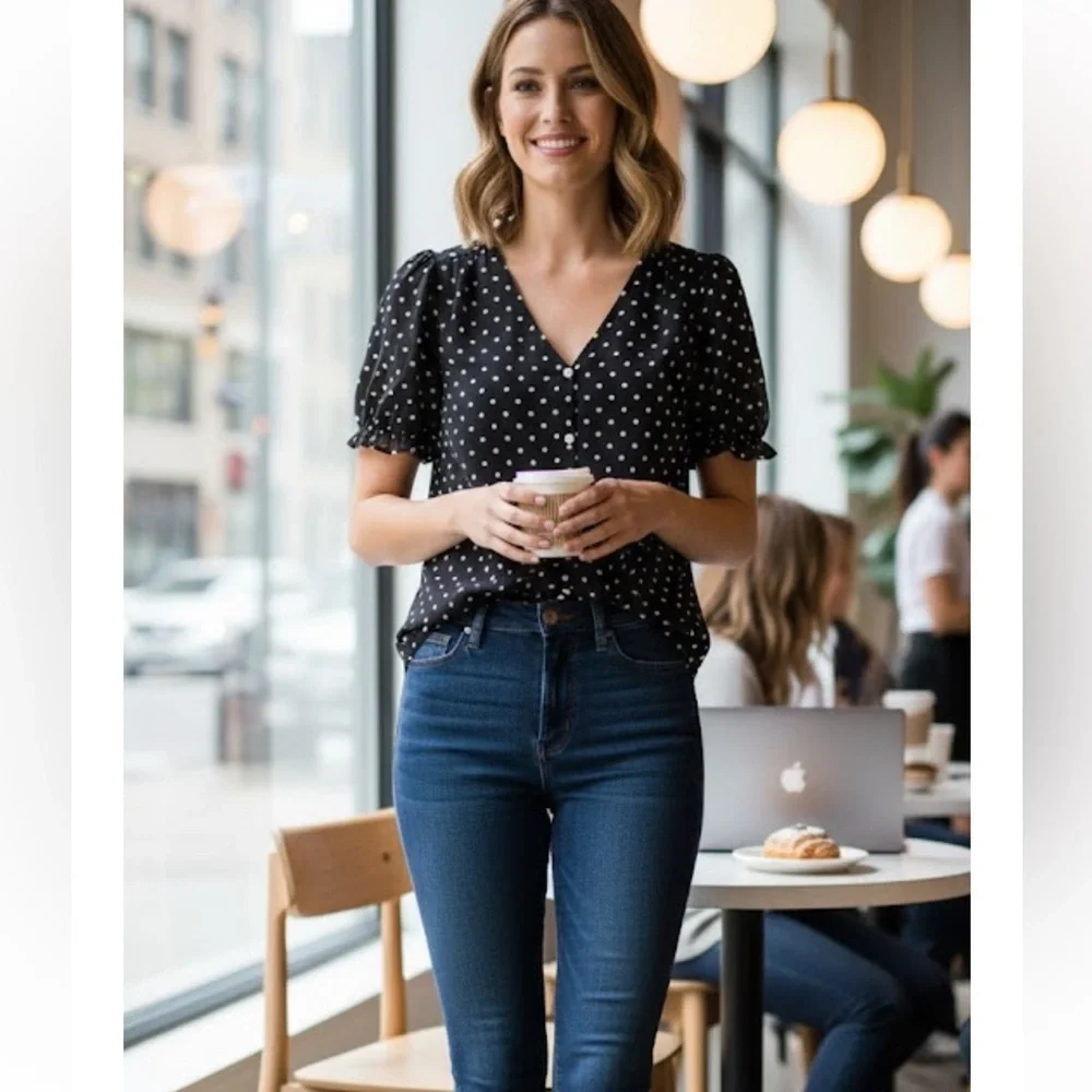 J. Crew Black and White Flutter Sleeve Blouse